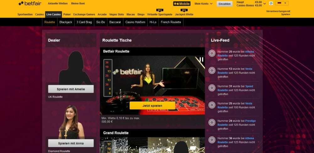 Betfair Live Casino Vorschau